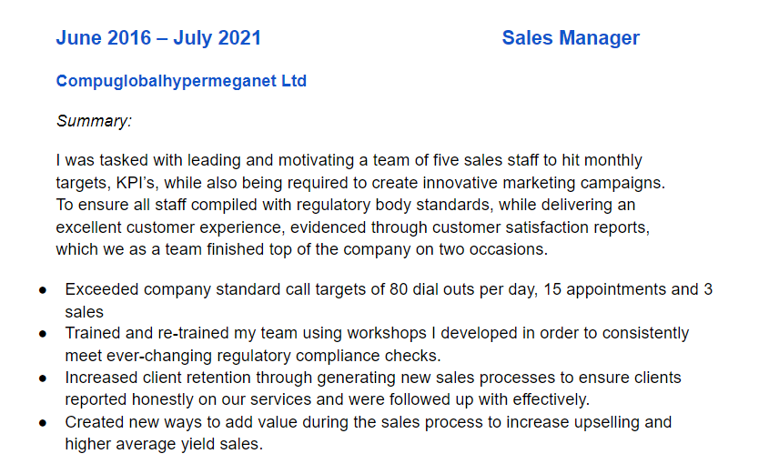 personal training resume