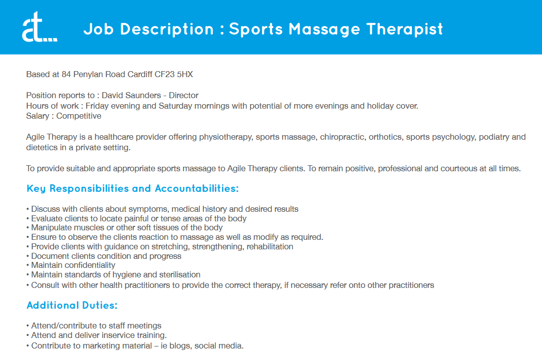 responsibilities sports massage therapy job description image