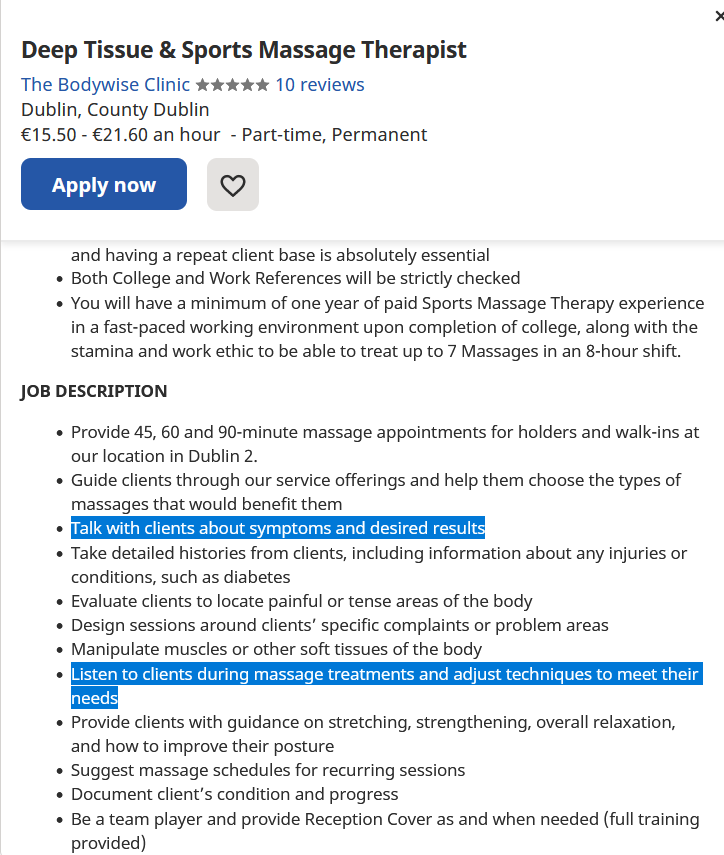 communication sports massage therapist job description image