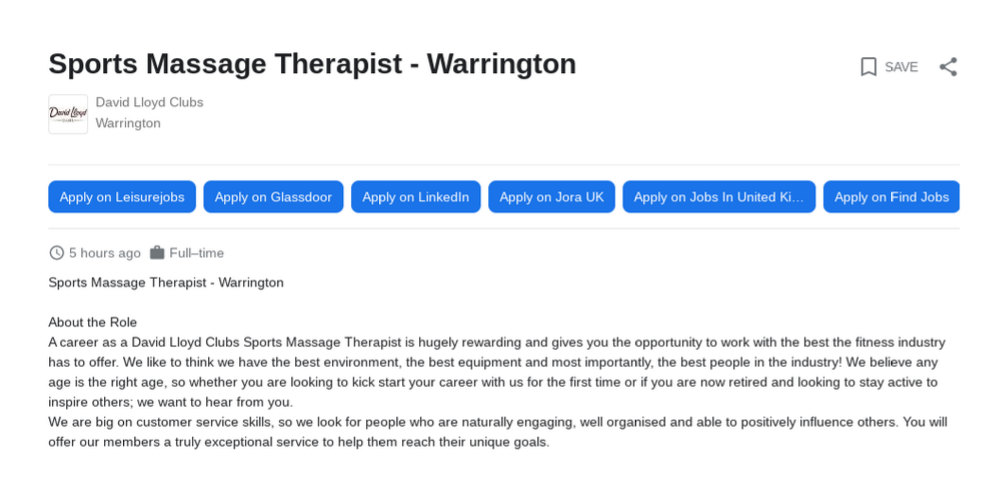 david lloyd sports massage therapist job description image