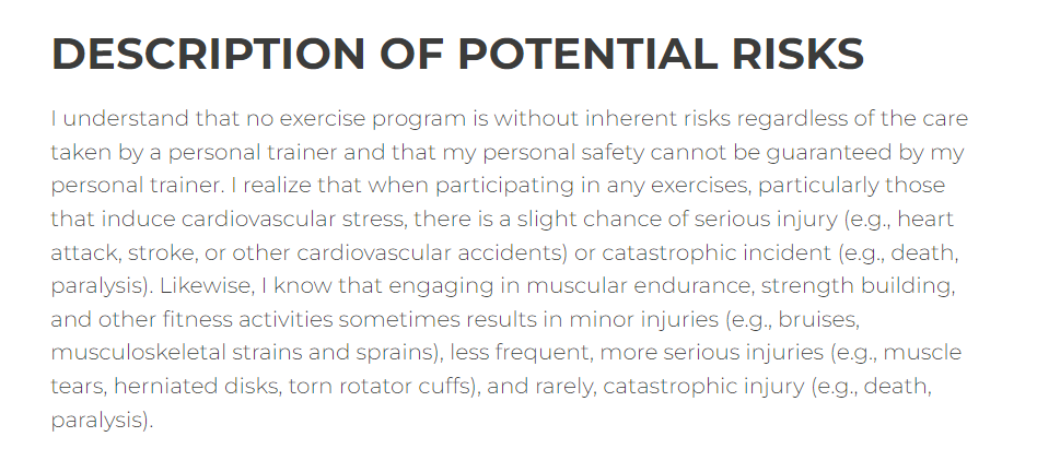 why should informed consent be obtained for personal training the risks