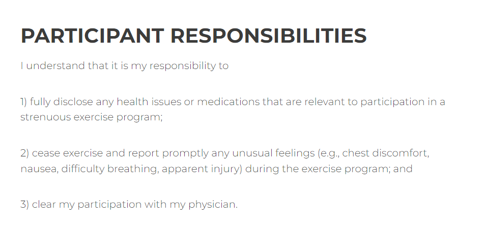Participant Response informed consent definition personal training