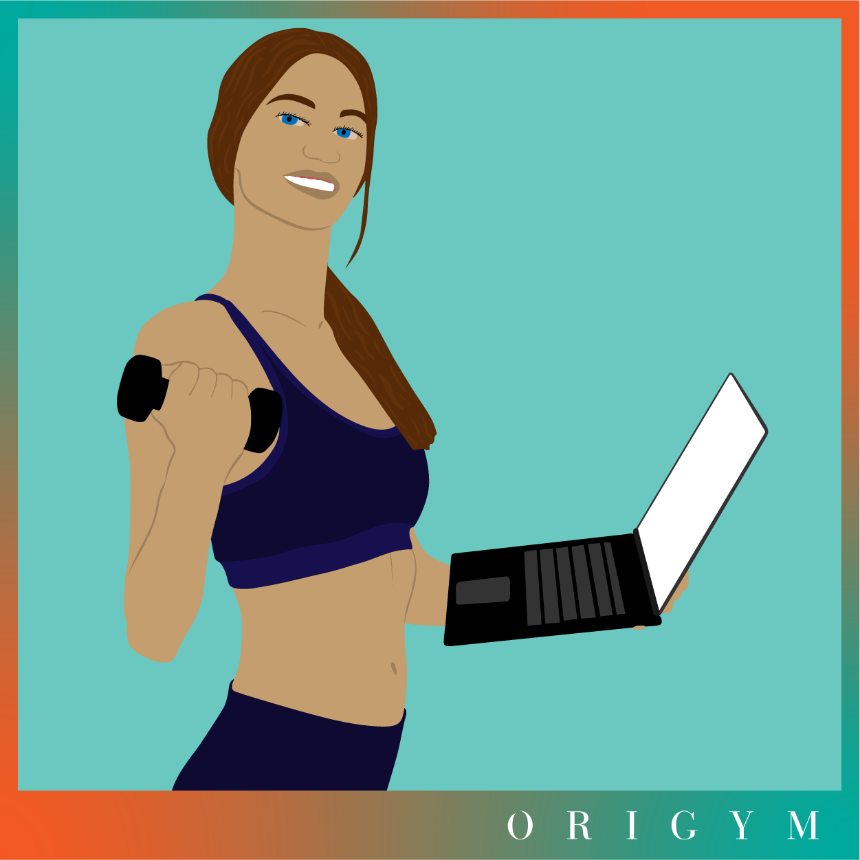 laptop using zoom for fitness classes graphic