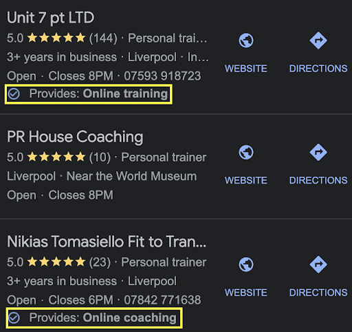 online personal trainer marketing google my business