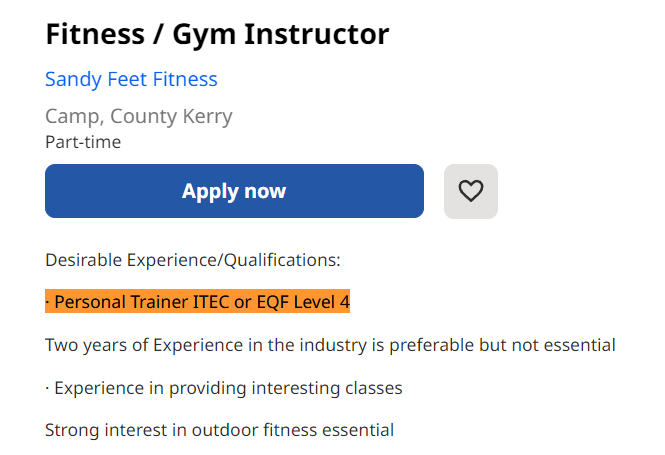 Ireland Personal trainer vs gym instructor level 4