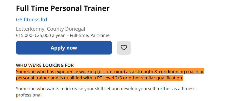 Fitness instructor or personal trainer Ireland