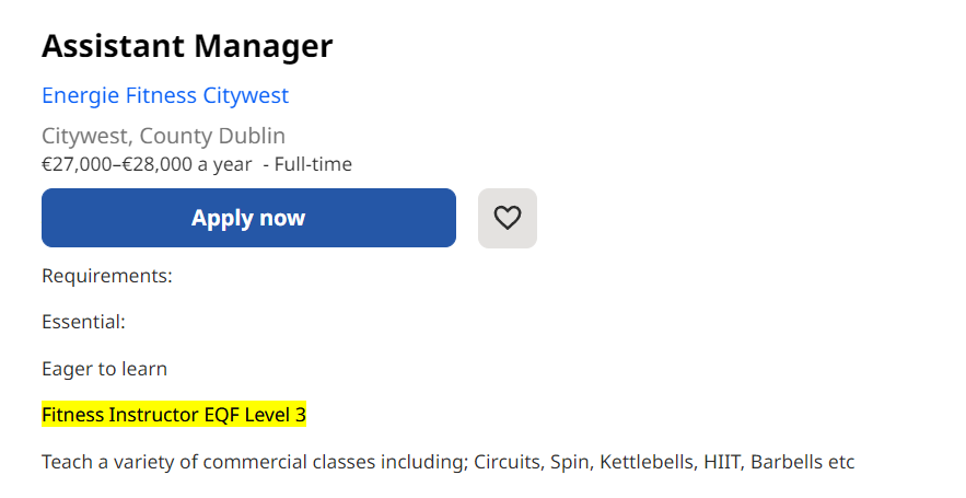 Personal trainer vs group fitness instructor manager Ireland