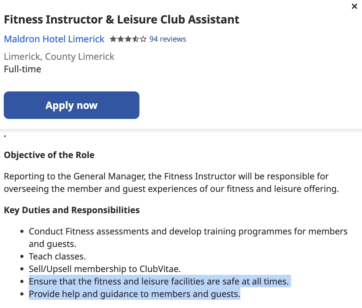 irish full time teaching fitness classes image