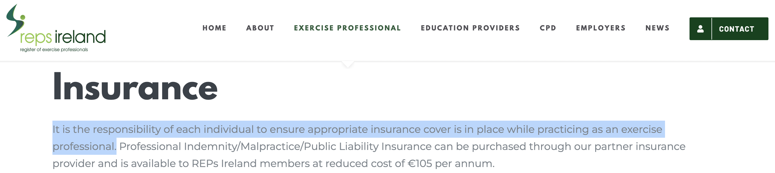 REPS Ireland Personal Trainer Insurance