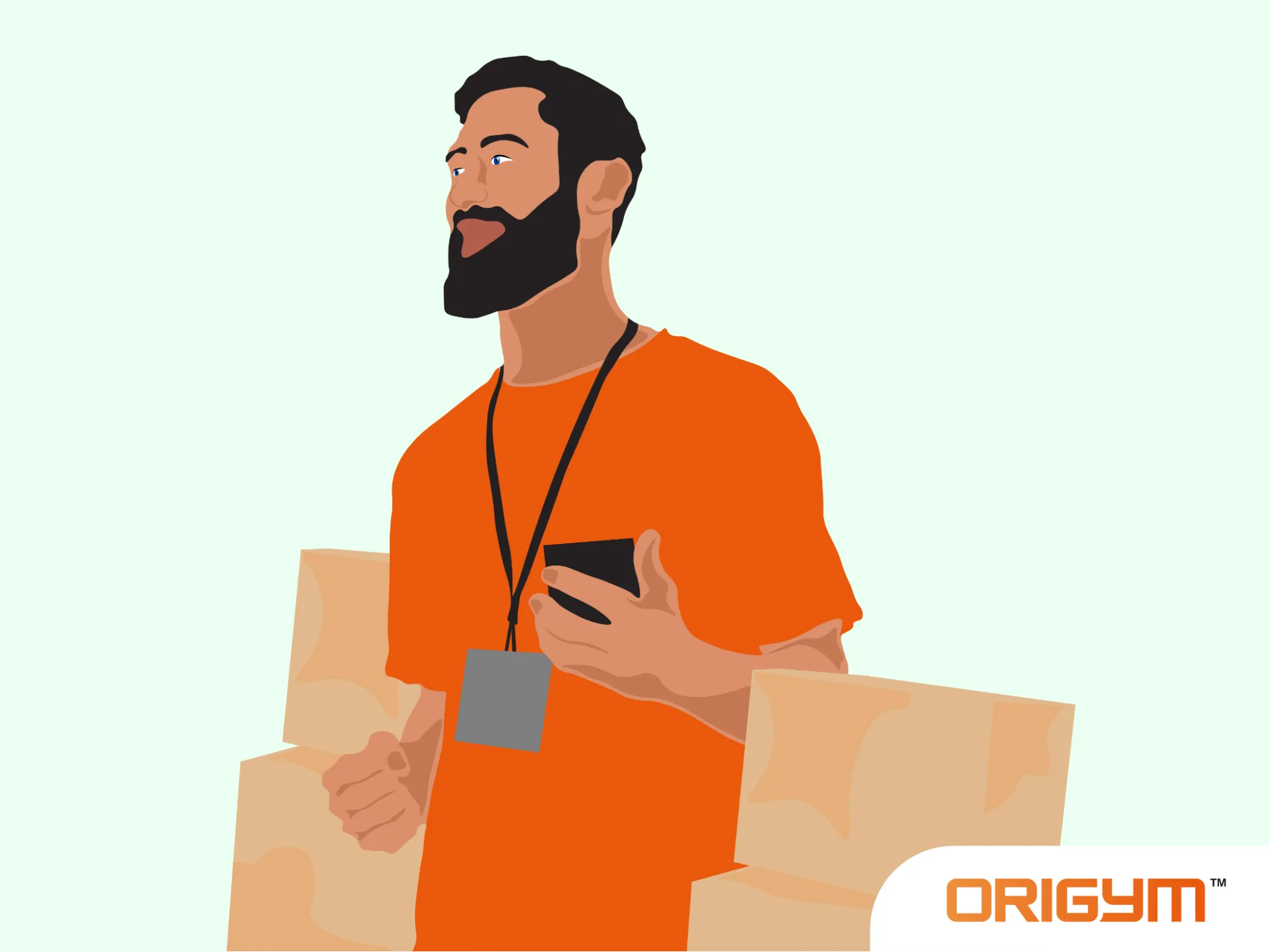 Illustrated-man-in-orange-with-a-phone-and-boxes-highlighting-jobs-that-help-people