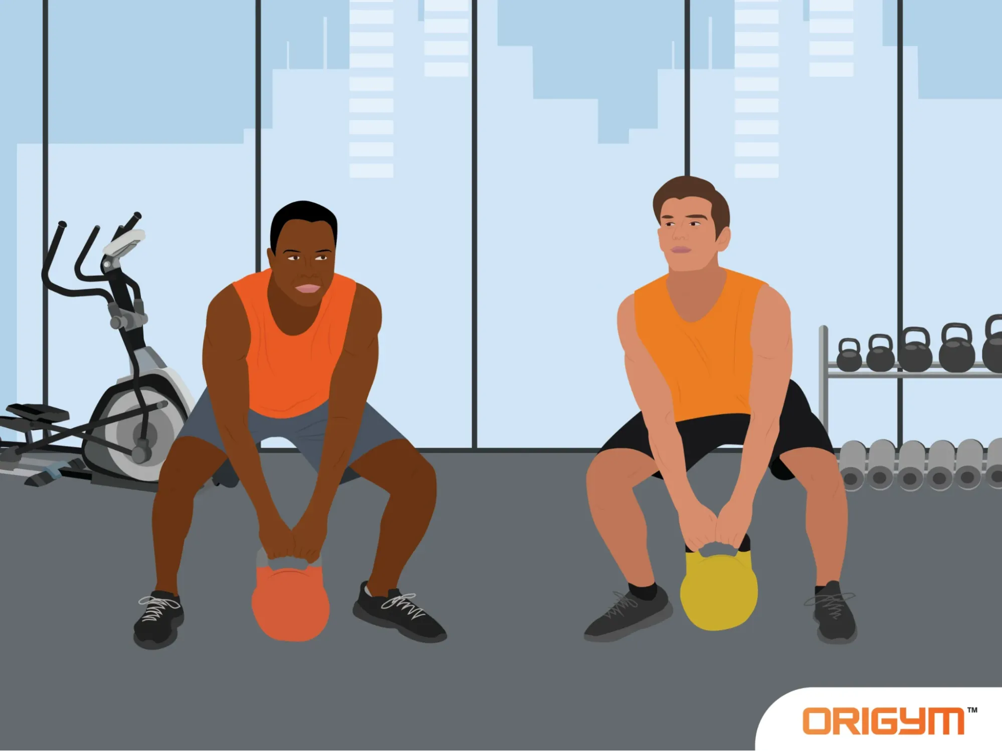 Two-men-training-with-kettlebells-in-a-gym-showing-fitness-instructor-jobs-that-help-people-build-strength