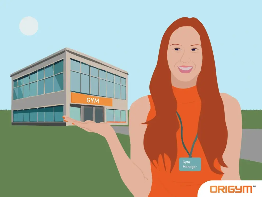 Graphic of a Smiling Female Gym Manager Outside Her Gym