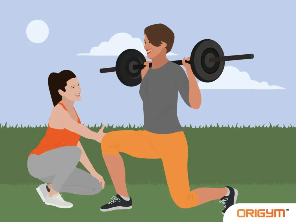 Graphic of HYROX Coach Coaching a Client Who is Lifting Weights Outdoors