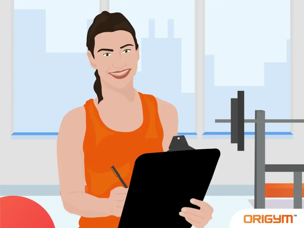 female exercise referral specialist with a clipboard