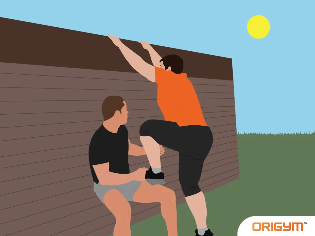 Graphic of Two Men Climbing a Wall Outdoors During a Bootcamp Summer Activity