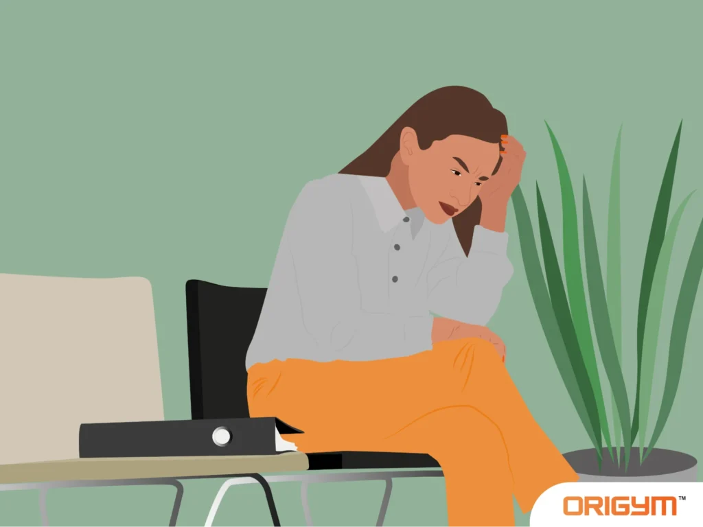 Graphic of Professional Woman Sitting in a Waiting Area Nervously Before a Job Interview