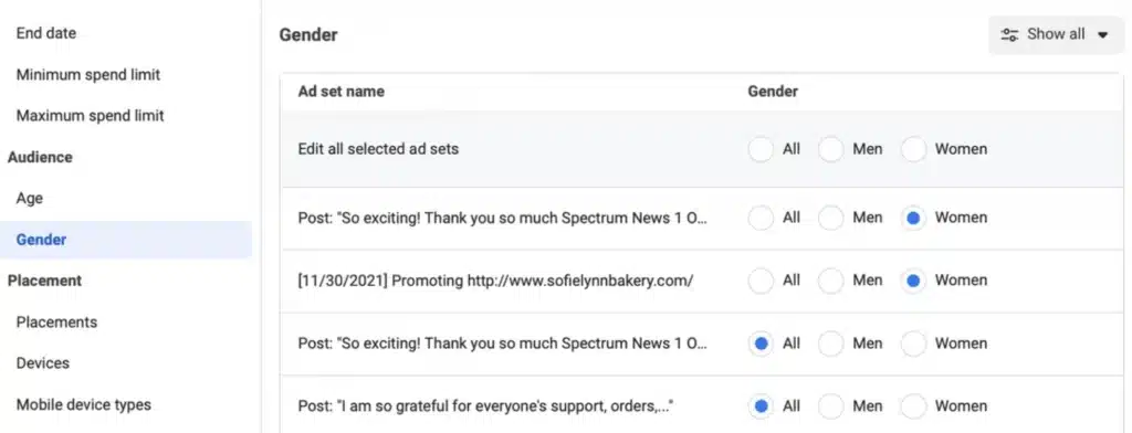 Screenshot of Facebook Insights About Ads