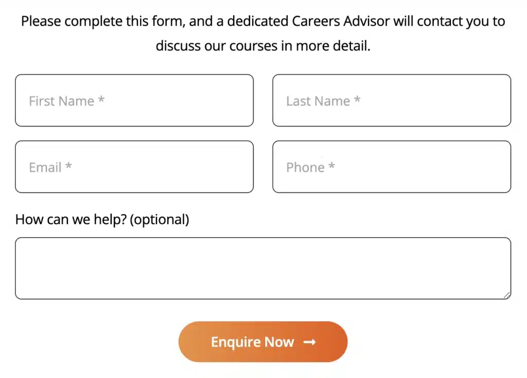 Screenshot of OriGym's Enquiry Box