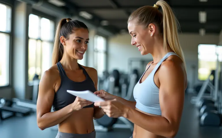 Image of Two Smiling Women in a Gym Talking