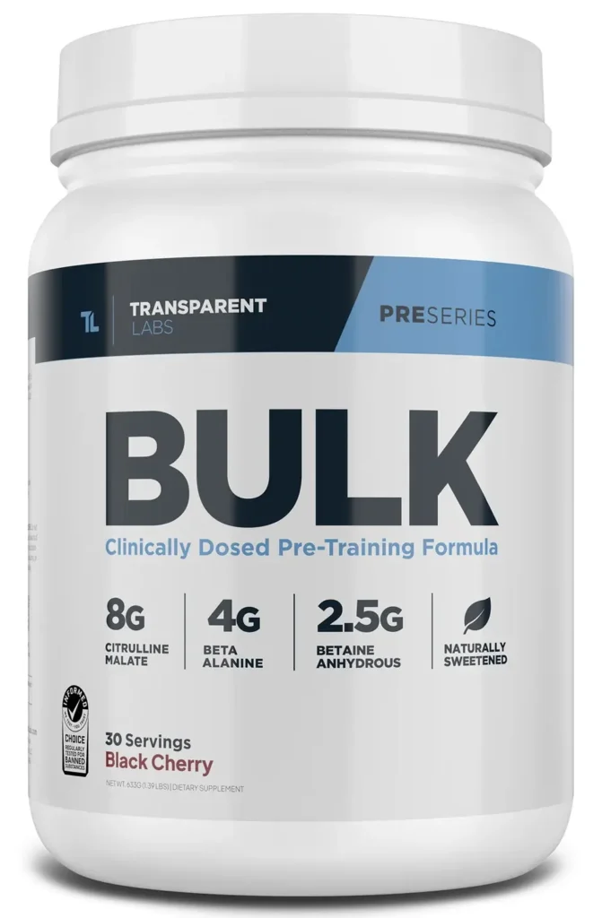 Screenshot of a Tub of Transparent Labs BULK Pre-Workout Supplement